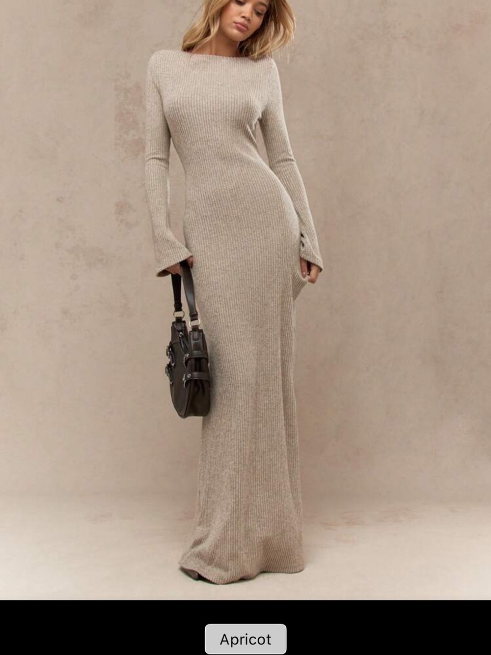 Missguided Apricot Ribbed Long-Sleeve Maxi Dress
